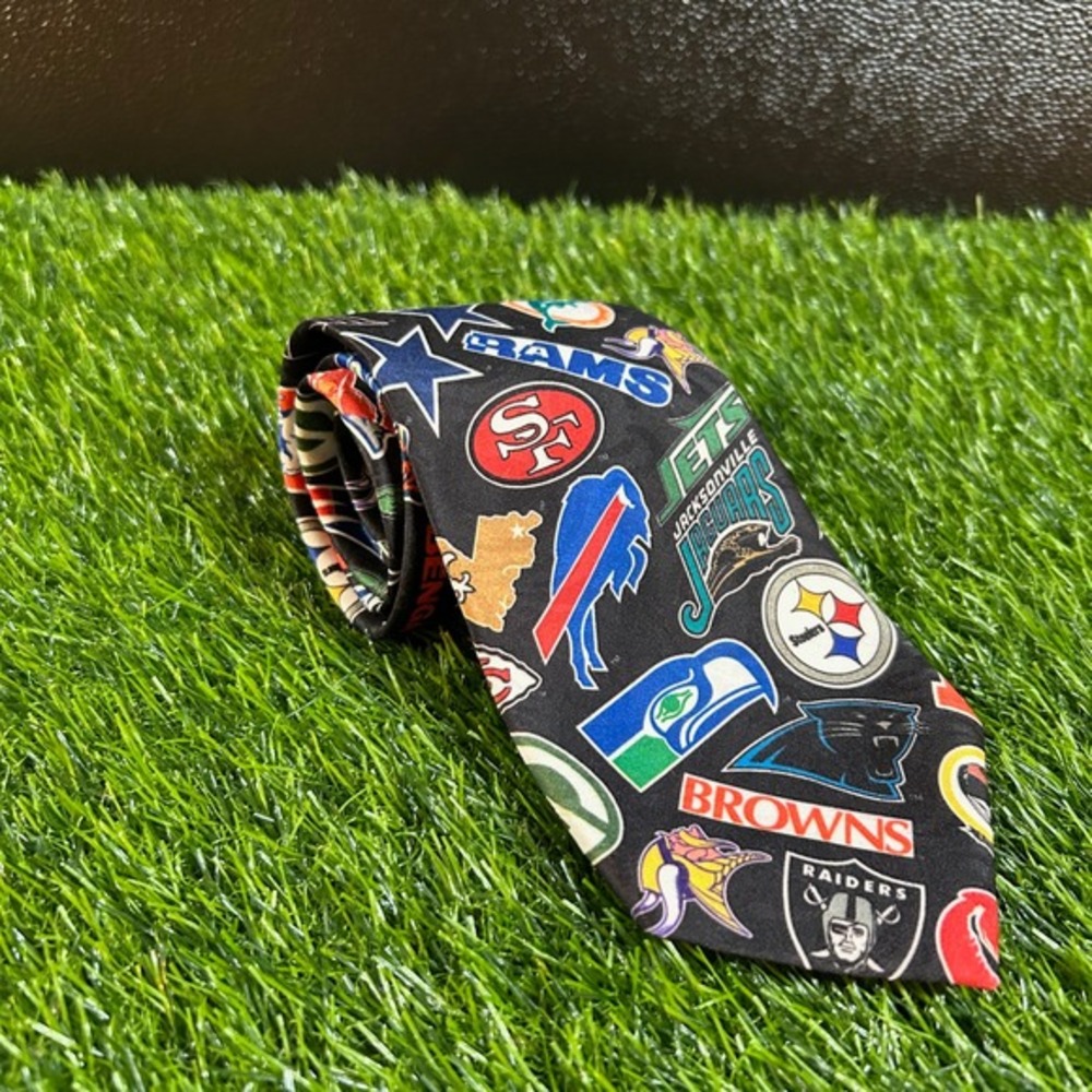 Vintage NFL Team Logos Necktie Black‎ All Over Print Football Fan 1994 Wallywear